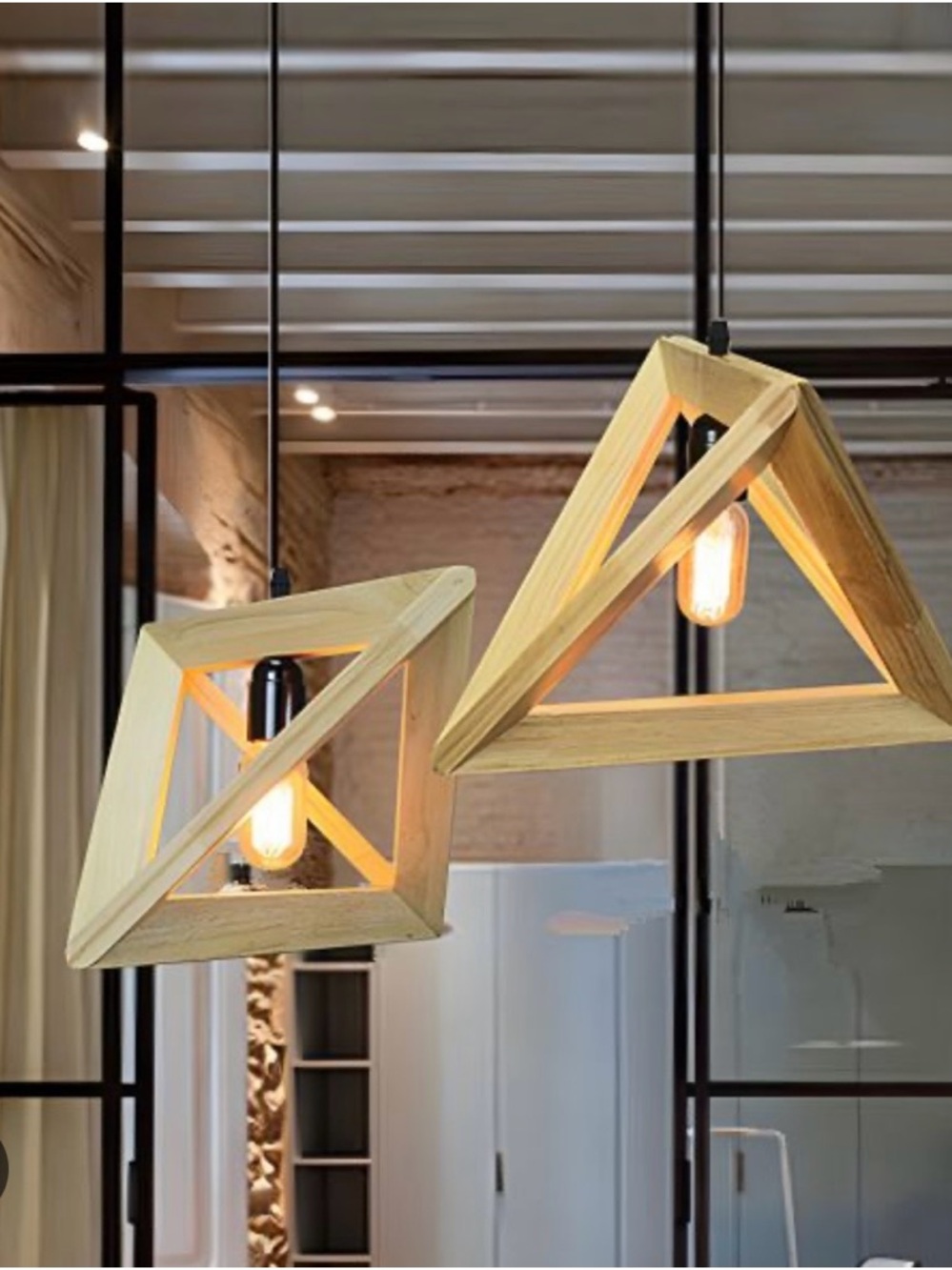 2 Modern mid-century Natural Wood Pendant Light - Natural Wood
